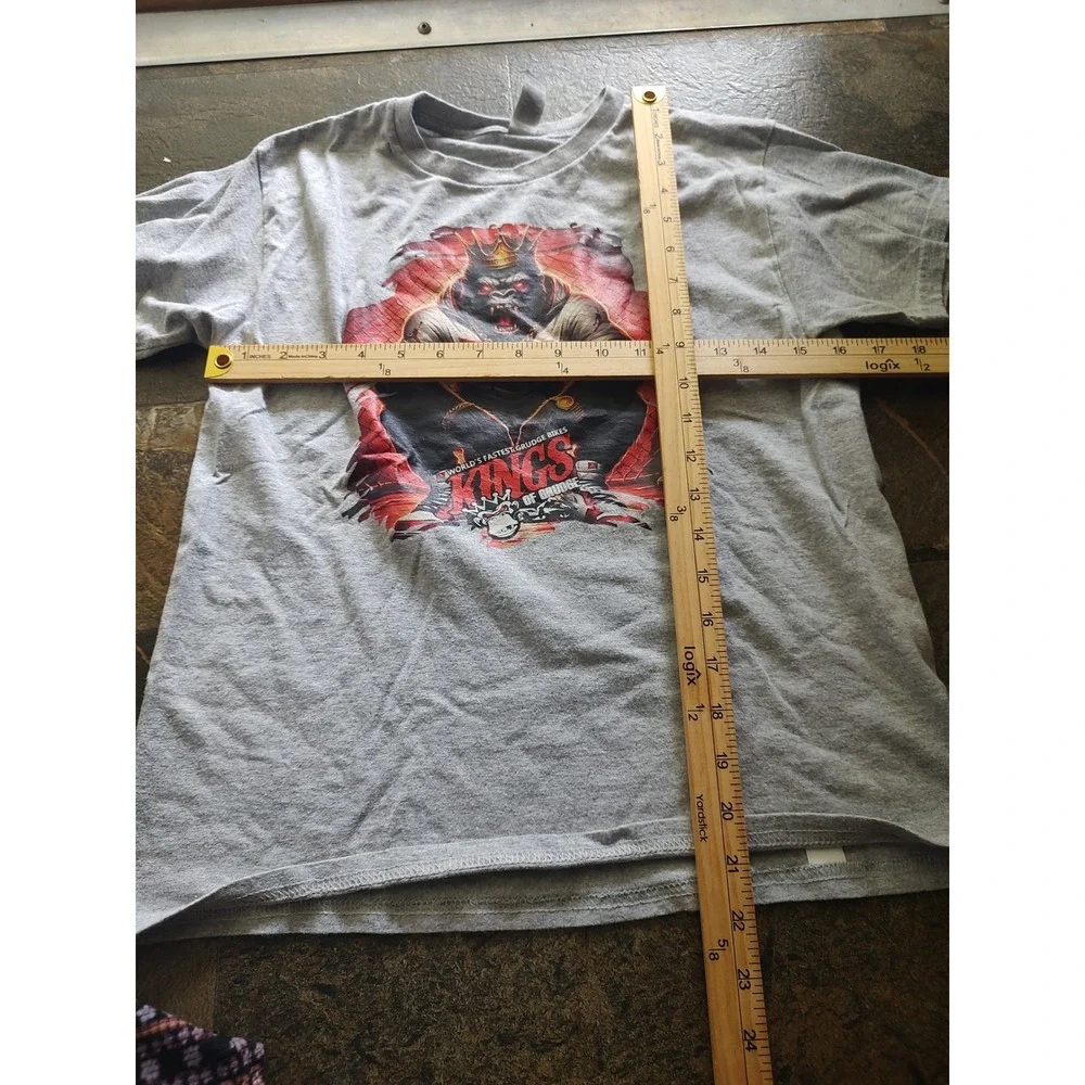Gildan Kings of Grudge T-Shirt Kids M Gray Good Gorilla Graphic Racing Tee